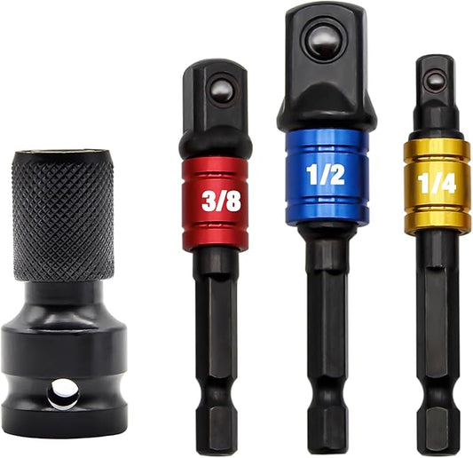 1/2-Inch Drive to 1/4-Inch Hex Drive Quick Change Adapter with Impact Grade Socket Adapter Set, Socket Adapter Converter Chuck Adapter for Impact Air and Electric Wrench