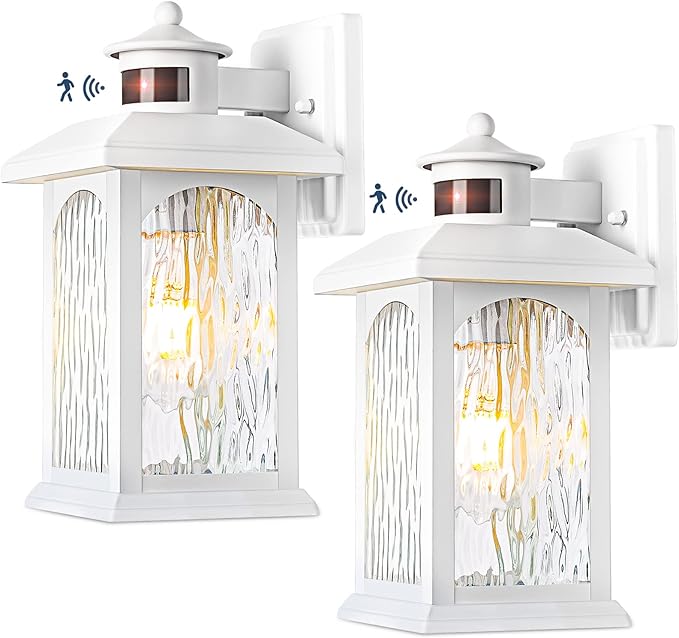 Advanced Motion Sensor Outdoor Lights 2 Packs - White Dusk to Dawn Outdoor Lighting, Anti-Rust Exterior Light Wall Mount Fixtures, Waterproof Porch Outside Lights Wall Sconce for House, Garage