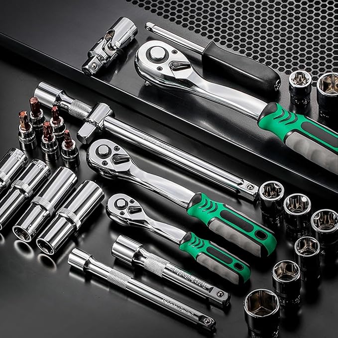 216pcs Car Tool Kit Ratchet Socket Wrench Sets,Wrench And Socket Set,72 Tooth Reversible Ratchet Wrench with Universal Joint And Extension Bars,Mechanics wrench Tool Set for Automotive