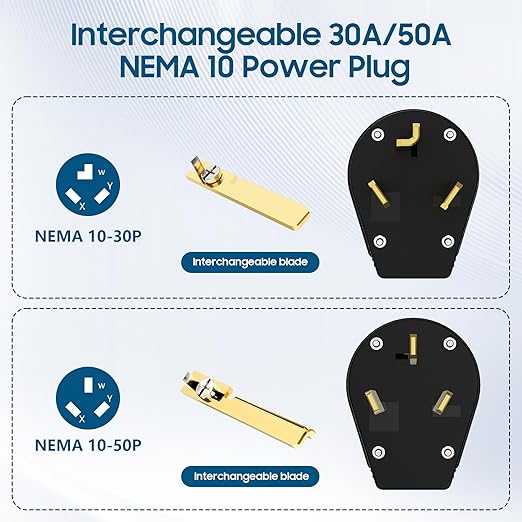NEMA 10-30/50P Straight Blade Angle Plug, AC Dryer Replacement Male Angle Plug,3 Pole 3 Wire Non-Grounding Heavy Duty Universal Power Male Connector for Dryers 30/50Amp,125/250Volt-with 1 Screwdriver