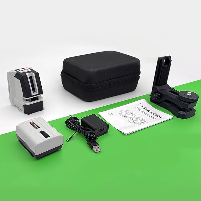 Self Leveling Laser Level, 98Ft Green Cross Line Lazer Leveler Tool for Picture Hanging Construction Floor Tile Wall, Rotary Nivel Laser with Magnetic Base Rechargeable Battery Carrying Case