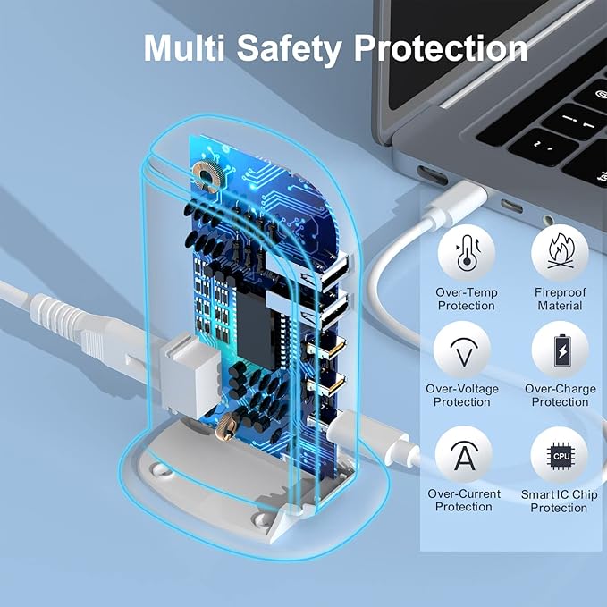 USB C Charger Block Multiport Upoy, Upgrade Charging Station with 3 Type-C PD 20W and 2 USB Ports, Desktop USB Tower Hub for Mutiple Devices, Travel/Home Power Adapter, Worldwide Compatible