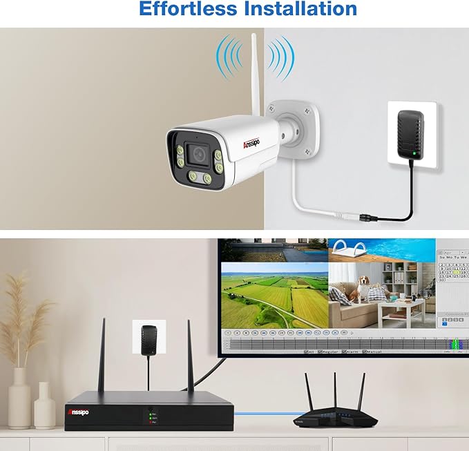 8Channel Wireless Security Camera Surveillance System with Two-way Audio/AI Face Detection/Colour Night Vision/Smart Playback Video, 8 CH WiFi NVR kit, 8pcs 3 Megapixel Security Cameras, NO HARD DRIVE