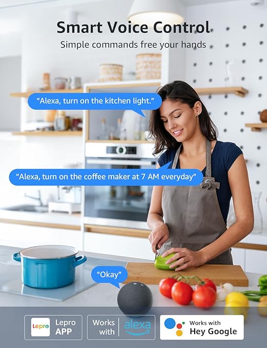 Lepro P1 Smart Plug Mini 15A, WiFi Outlet Plugs Compatible with Alexa & Google Assistant, Voice/APP Control, Timer & Group Controller, ETL & FCC Certified, 2.4GHz Only, 4-Pack