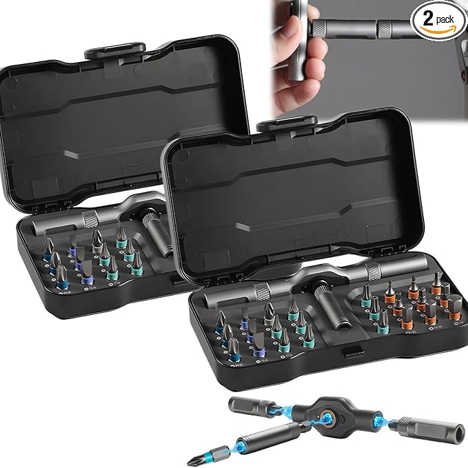 Diy Screwdriver 24 In 1, Upgrade 24 In 1 Multi Bit Magnetic Screwdriver Set, Magnetic Screw Driver Set, Multi-purpose Ratchet Wrench Screwdriver S2 Magnetic Bits, Detachable T Ratchet Handle (2PCS)
