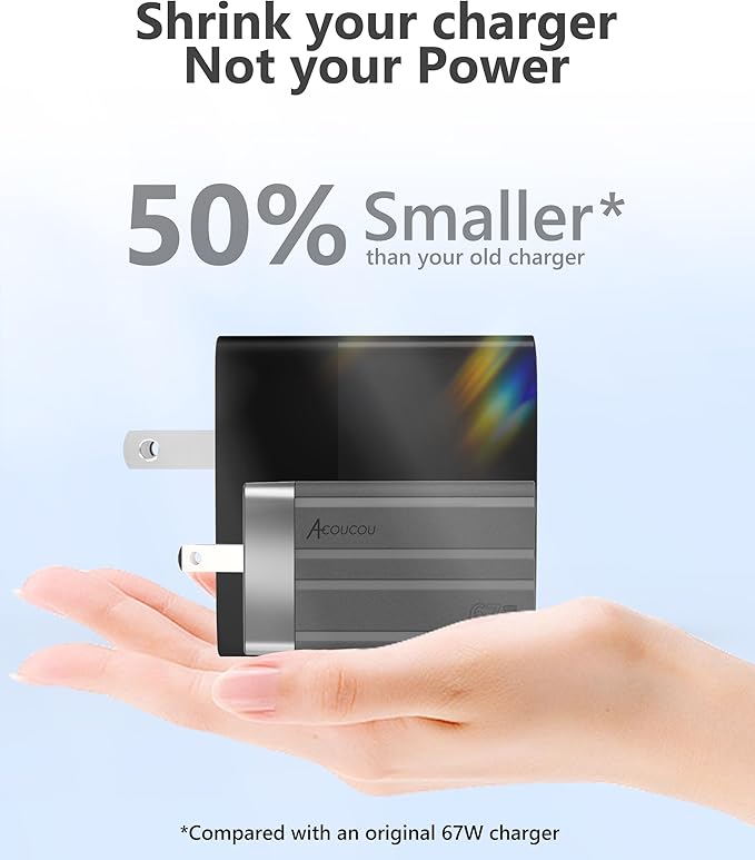 USB C Fast Charging Block,67W GaN Fast Charger 3-Port,Acoucou Adapter Type C Wall Chargers for iPhone 16,15,14,13,12, iPad, MacBook, Galaxy S25, S24, S23, Tablet