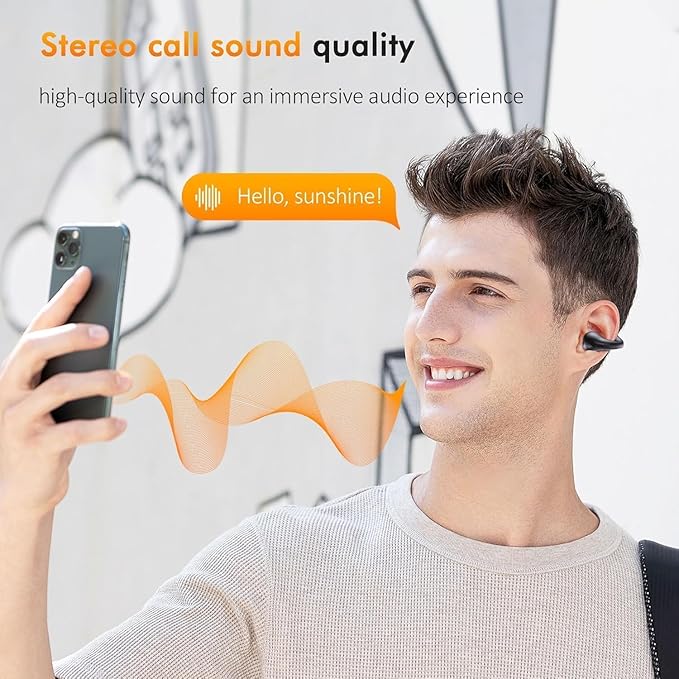 Clip On Earbuds, Wireless Bluetooth 5.3 Lightweight Comfort Bone Conduction Open Ear Headphones with LED Digital Display Charging Case Sport Built-in Mic IPX7 Waterproof for Running Fitness, Black