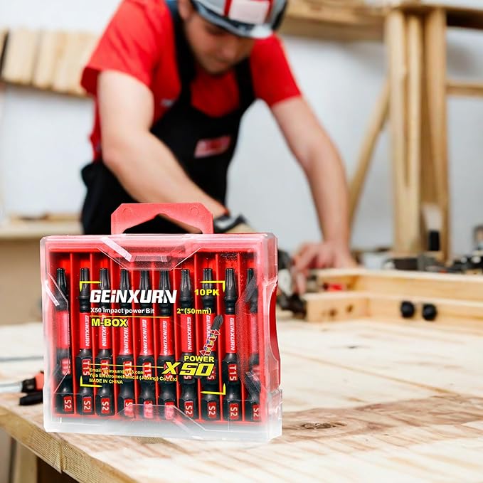 10Pieces 2 In. T15 Impact Tough Magnetic Screwdriver Bit Set, #15 Torx Head Power Bits, S2 Alloy Steel Star Bits with Storage M-Box