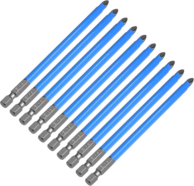 10 Pcs Magnetic Phillips Screwdriver Bit Set 5 inch Long, PH2 Phillips Bits Set, Non-Slip Cross Head Electric Screwdriver Bits Set 1/4" Hex Shank (PH2, 127mm)
