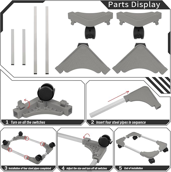 Liitrton Mobile CPU Stand with 4 Locking Casters, Ventilated PC Tower Stand for Floor, Fits Most PC Towers, Office Gamers (Light Grey)