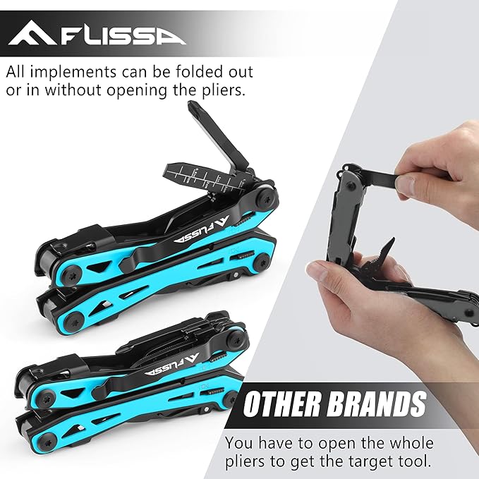 FLISSA 16-in-1 Multi Tool Pliers, Gifts for Men, Stainless Steel EDC Multitool with Pocket Knife, Belt Clip and Oxford Pouch, Self-locking Multipurpose Utility Multi-Tool for Camping Survival Outdoor