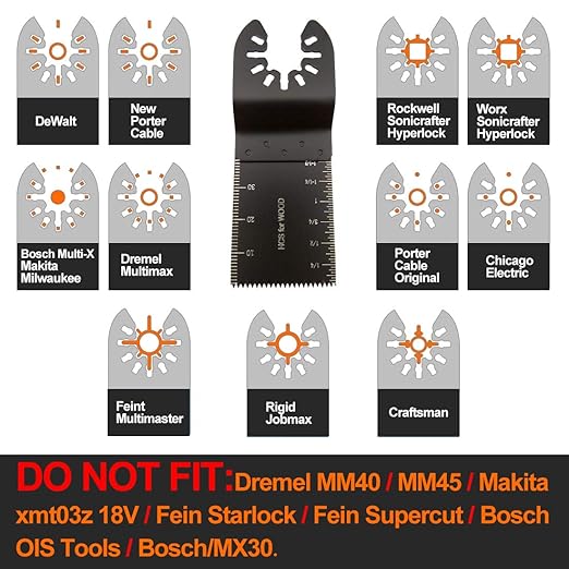 20PCS Wood/Metal Oscillating Multitool Quick Release Saw Blades Fit Fein Multimaster Porter Cable Black & Decker Bosch Dremel Craftsman Ridgid Ryobi Makita Milwaukee Dewalt