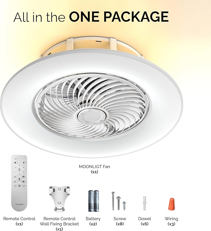 Ceiling Fans with Lights and Remote Control 22 inch with Ambient Light Bladeless Low Profile Ceiling Fan Flush Mount Enclosed Smart Ceiling Fan Light LED Dimmable Lighting (Moonlight Model)