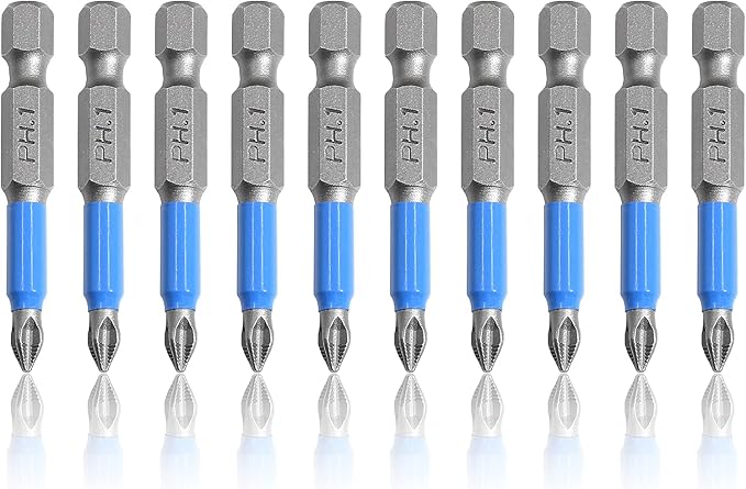 10 Pcs Magnetic Phillips Screwdriver Bit Set 2 inch Long, PH1 Phillips Bits Set, Non-Slip Cross Head Electric Screwdriver Bits Set 1/4" Hex Shank (PH1, 50mm)