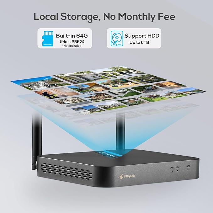 Kittyhok Black Solar Security Cameras Wireless Outdoor System, 5G/2.4G WiFi, 6pcs 2K Ultra Pan/Tilt Home Solar Security Camera with Human Detection, Spotlight, 10CH WiFi-6 NVR, 60 Days Local Storage