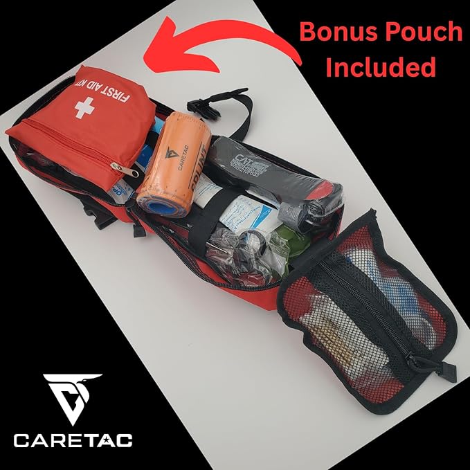 CareTac IFAK Trauma & First Aid Kit with CAT Gen 7 Tourniquet – Military-Grade Tactical Medical Kit Includes Israeli Bandage, Chest Seal, Splint & CPR Mask for Bleed Control, Gunshot Wounds & More