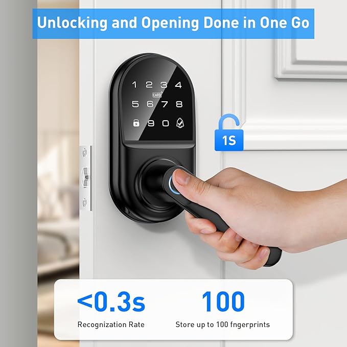 Smart keypad Door Lock with Handle,Fingerprint Keyless Entry Digital Lock with Built-in doorbell for Front Door,Bedroom,biometric Door knob,with Gateway Remote APP Control