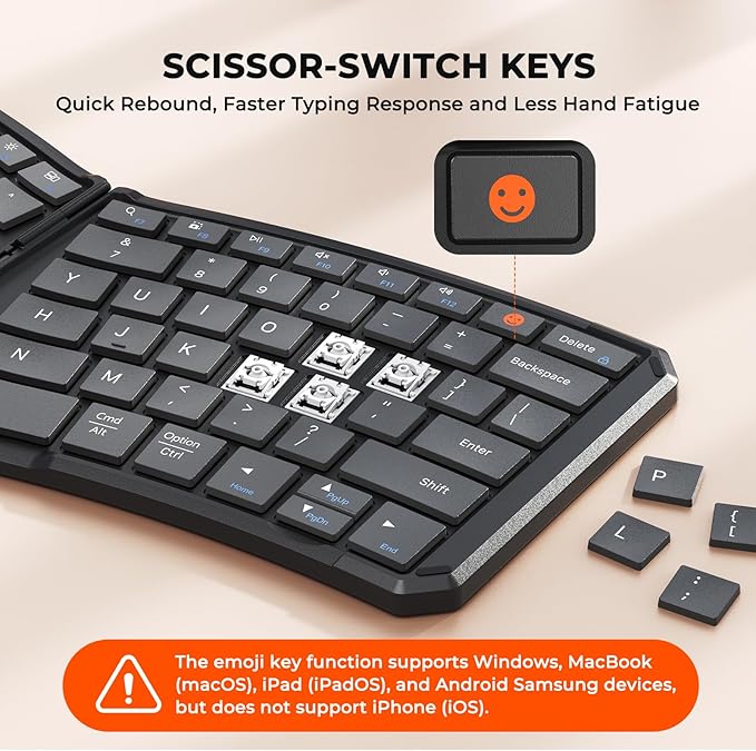MEETION Ergonomic Foldable Bluetooth Keyboard, Split Compact Portable Keyboard for Business Travel, Ultra-Thin Folding Rechargeable Wireless Keyboards for iOS Android Windows Mac Tablet PC Smartphone