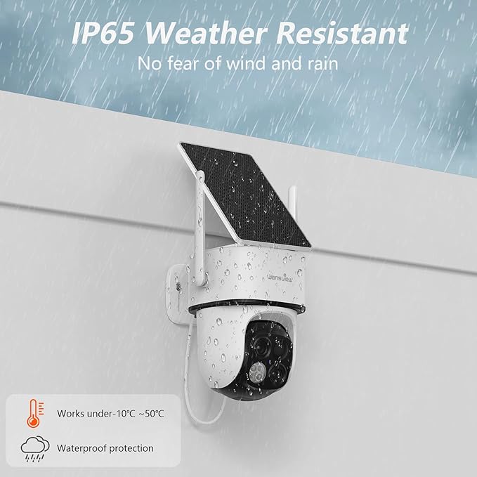 wansview Security Cameras Wireless Outdoor-2K Dual Lens Home Security Cameras, 360° View, Solar Panel Battery Powered, Color Night Vision, PIR Sensor, IP65 Waterproof, Work with Alexa, B7 2P White