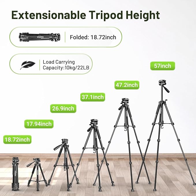 Huepar Professional Laser Level Tripod, 60 Inch Adjustable Laser Level Stand, Suit for Heavy Duty Laser Levels, Point Lasers, Laser Distance Measures; 1/4" & 5/8" Thread Mount, Non-Slip Feet, TPD14B