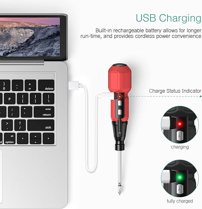 ORIA Mini Electric Screwdriver, Cordless Electric Screwdriver, 12 in 1 Rechargeable Screwdriver Set with 10 Screwdriver Bits, 1/4 inch Bit Holder, LED Light, Charging Cable, for Phones,Toys, PC