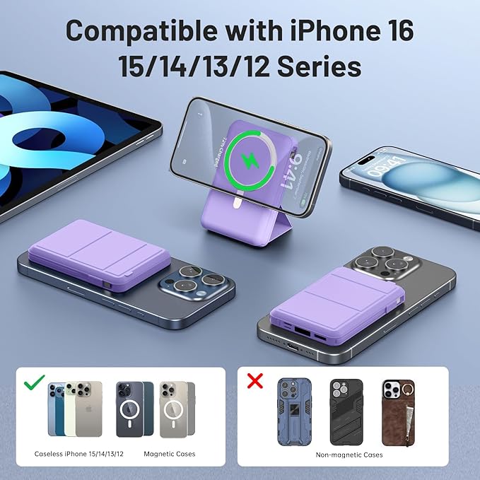 Azmuth for Magsafe Battery Pack, 10000mAh Magnetic Power Bank 22.5W PD Fast Charging with LED Display Wireless Portable Charger for Magsafe with Stand for iPhone 17/16/15/14/13/12/Pro/Pro Max