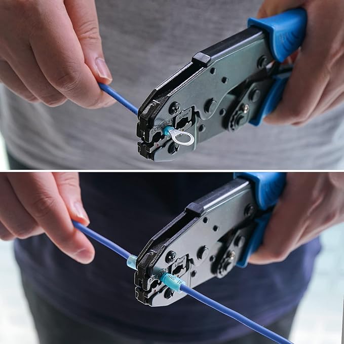 TICONN Crimping Tool for Heat Shrink Connectors - Ratcheting Wire Crimper - Crimping Pliers - Ratchet Terminal Crimper - Wire Crimp Tool (30C, Blue)