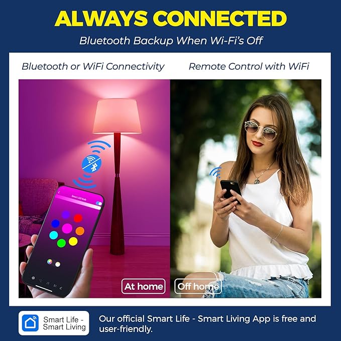 Smart Light Bulbs 100W Equiv., 1350LM 11W Smart Bulb Works with Alexa/Google Home/Smart Life, A19 E26 RGBCW Color Changing, No Hub Required, 2.4G WiFi Bluetooth Bulb, ETL Listed, 1PC