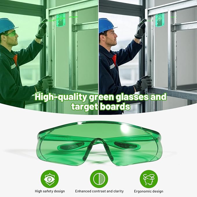 Huepar Laser Level with 60in Tripod, 1/13 High Accuracy Self Leveling Green Cross Line Lazer Leveler for Picture Hanging, Tile, Home Renovation, with Pluse Mode for Outdoor, Carry Case, Glasses