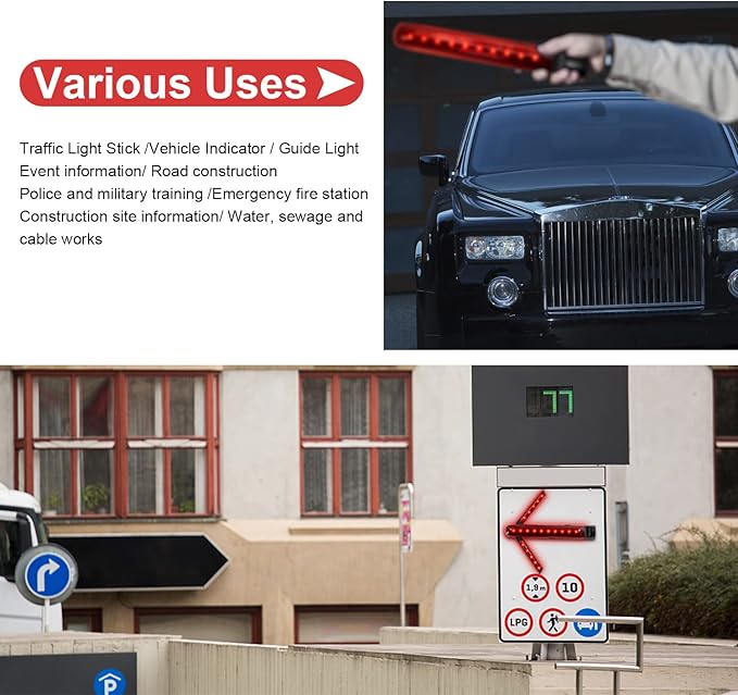 BBMi Traffic Wand, Red Arrow LED Traffic Safety Baton, Detachable Magnetic Signal Emergency Road Flares, Expandable Blade Hand-held LED Warning Light, Four Flashing Modes.