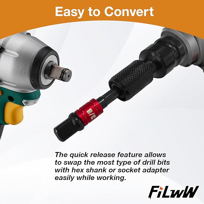 1/2-Inch Drive to 1/4-Inch Hex Drive Quick Change Adapter with Impact Grade Socket Adapter Set, Socket Adapter Converter Chuck Adapter for Impact Air and Electric Wrench
