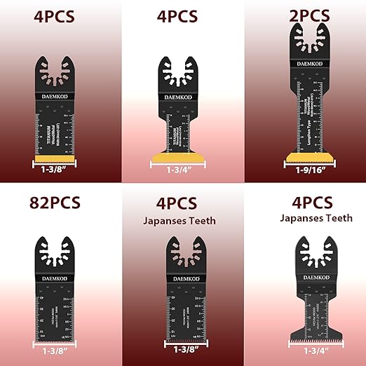 100 Pack Oscillating Saw Blade Kit, Professional Multitool Blades for Soft Metal Nails and Hard Wood Plastic, Multi Tool Blades Kits for Oscillating Tool Accessories, 6 Types Saw Blades