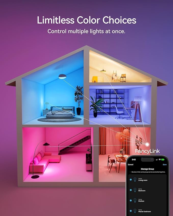 Matter Smart Light Bulbs, Color Changing Light Bulb, hub Required, A19 60W,2.4Ghz WiFi only,Compatible with Alexa Google Assistant, Apple Home,16 Million Colors RGBCW 800 Lumens,1 Packs