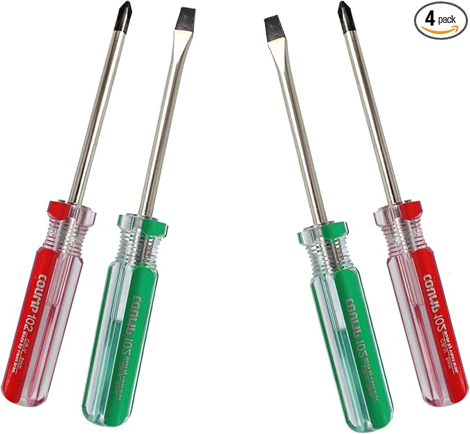 4PCS Magnetic Screwdriver Set, 5mm Magnetic Phillips & Slotted Bits Screwdriver Set, with 4 Inch Steel Shaft and Comfortable Handle for DIY Repairing, Red/Green