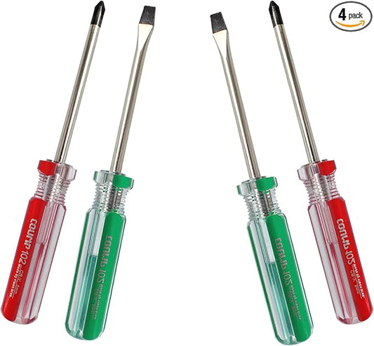 4PCS Magnetic Screwdriver Set, 5mm Magnetic Phillips & Slotted Bits Screwdriver Set, with 4 Inch Steel Shaft and Comfortable Handle for DIY Repairing, Red/Green