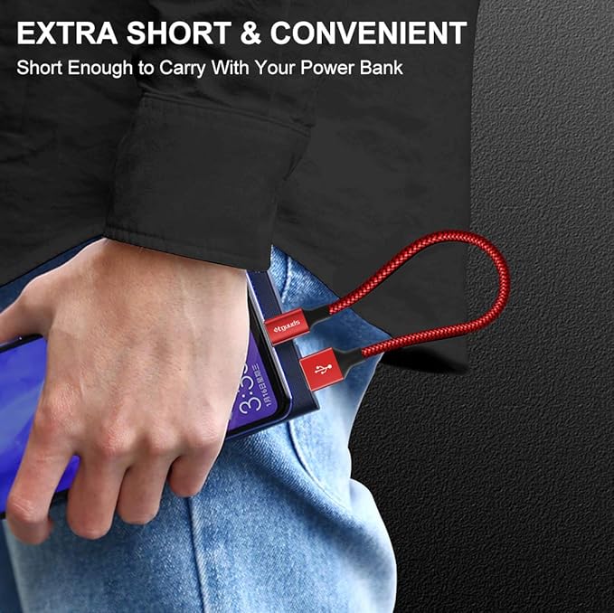 etguuds USB to USB C Cable 1ft, 2-Pack Short USB A to Type C Charger Cord Fast Charging for Samsung Galaxy A15 A25 A35 A55 A54, S24 S23 S22 S21 S20 S10 S10E, Note 20 10, Moto G, for iPhone 16 15