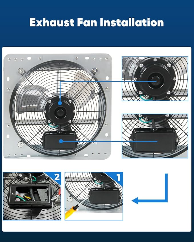 JPOWER 12 Inch Shutter Exhaust Fan, Gable Vent Fan, Wall Mount Ventilation, Automatic Aluminum Blades, High Speed, 1800CFM, for Garages, Shop, Greenhouse, Attic