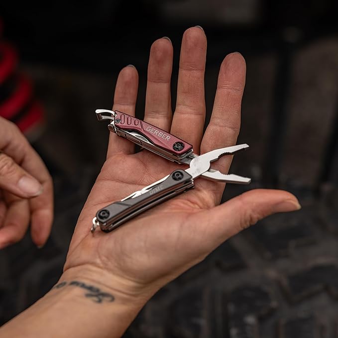 Gerber Gear Dime 12-in-1 Mini EDC Multitool - Needle Nose Pliers, Pocket Knife, Keychain, Bottle Opener - EDC Gear and Equipment, Gifts for Men - Red