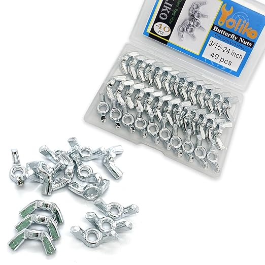 40 PCS 3/16-24 Inch Wingnuts, Quality Carbon Steel Wing Nuts Zinc Plated Fasteners Parts Butterfly Nut, Hand Twist Tighten Hardware Nuts Butterfly Wing-Nut 3/16-24” Assorted Kit