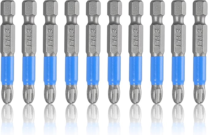 10 Pcs Magnetic Phillips Screwdriver Bit Set 2 inch Long, PH3 Phillips Bits Set, Non-Slip Cross Head Electric Screwdriver Bits Set 1/4" Hex Shank (PH3, 50mm)