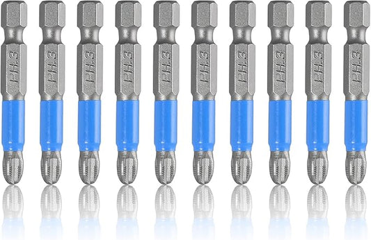 10 Pcs Magnetic Phillips Screwdriver Bit Set 2 inch Long, PH3 Phillips Bits Set, Non-Slip Cross Head Electric Screwdriver Bits Set 1/4" Hex Shank (PH3, 50mm)