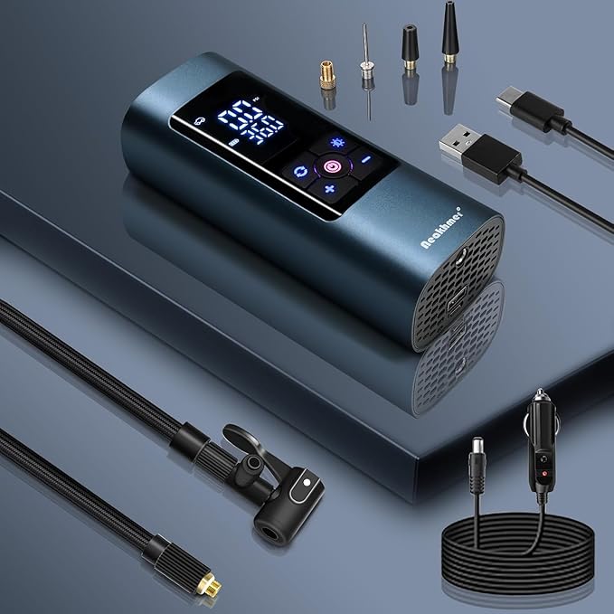 Tire Inflator Portable Air Compressor: Cordless Air Pump for Car Tires 150PSI - Tire Pump with Pressure Gauge for Car Bike Motorcycle Balls (Black blue)