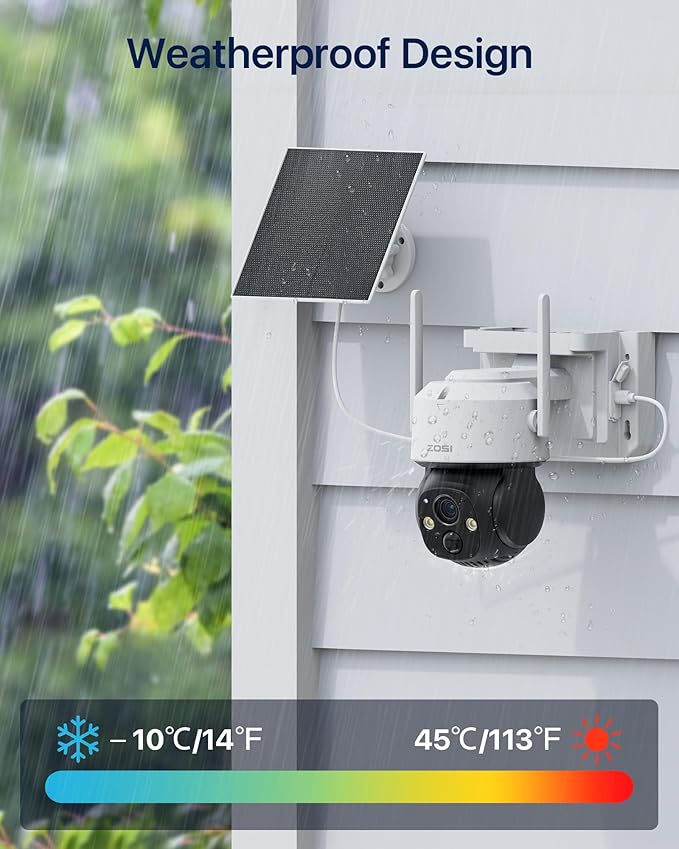 ZOSI C291 4MP Wireless Battery Security Outdoor Camera with Solar Panel, 2.5K 360 View Pan/Tilt Camera, Auto Track, PIR Human Detect, Color Night Vision, 2-Way Talk, Light Siren Alarm,32GB Memory Card