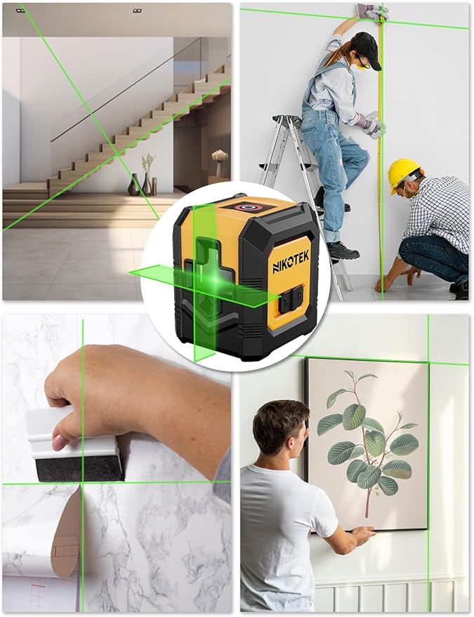 Laser Level with Tripod, Self-Leveling Green Beam Horizontal and Vertical Cross-Line Laser for Home Decoration Carrying Pouch, Battery Included