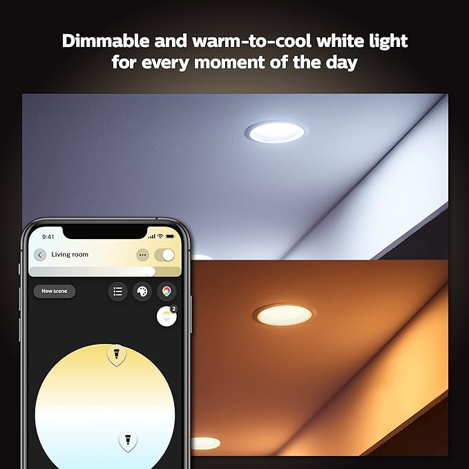 Philips Hue Smart 6 Inch LED Downlights, Warm-to-Cool White Recessed Lighting, 6 Pack,1100LM, Control with Hue App, Compatible with Alexa, Google Assistant, and Apple HomeKit
