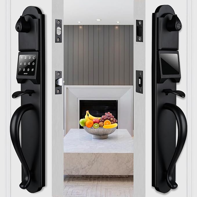 Keyless Entry Door Lock Set, Heavy Duty Smart Double Door Handleset with Touchscreen Keypad, Electronic Keyed &Dummy Exterior Door Lock Set, Left Handed, 17.52'' Length
