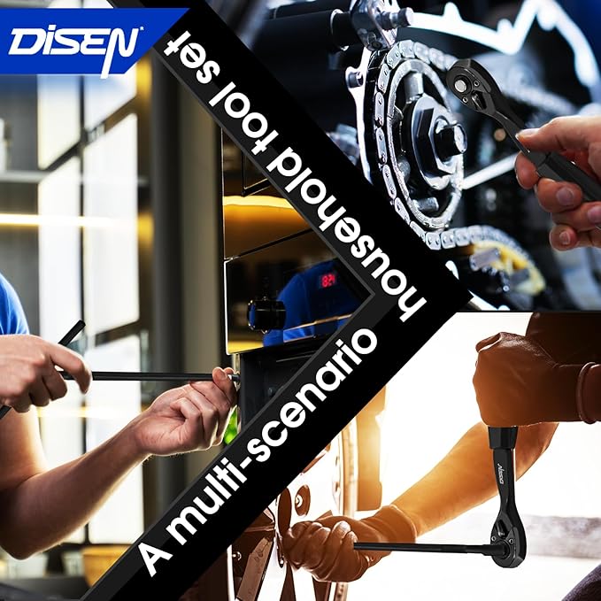 DISEN 57 PCS 1/4" Drive Impact Socket Set Shallow & Deep Socket Set SAE(5/32"-9/16") & Metric(4-15mm) with Universal Joint, Extension Bar, 3/8 to 1/4 Reducer, Ratchet Handle, Adapter