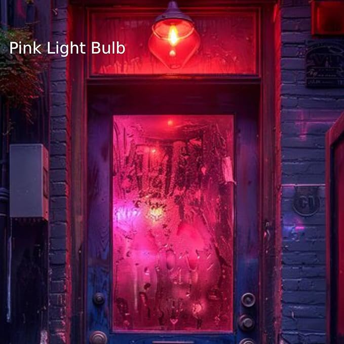 4 Pack 3.2 Inch T10 Pink Light Bulb, E26 Base Edison Bulbs Dimmable, AC 120V 60 Watt Equivalent Clear Glass Filament Bulb, Halloween Christmas Party Bar Colored Light Bulbs, UL Listed