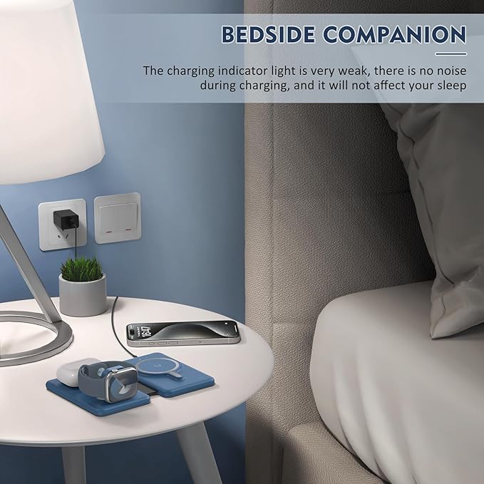 Wireless Charger iPhone - 3 in 1 Charging Station for Apple Devices for iPhone 16 15 14 13 12 Pro Max Plus - Foldable Magnetic Charging Pad for Apple Watch Series & Airpods Series