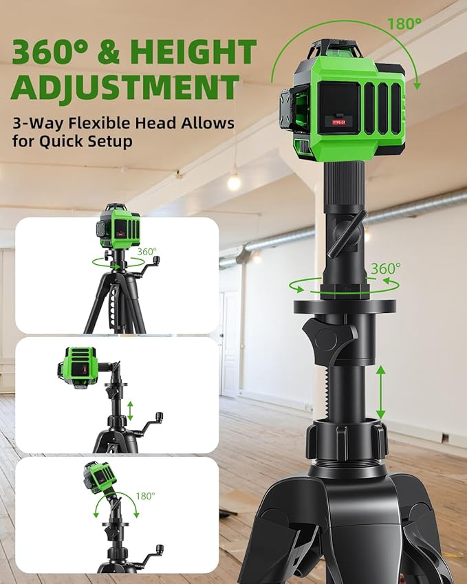 Professional 59 Inch Laser Level Tripod Stand with 1/4“ 5/8” Thread & Angle Adapter, Bubble Level, for Laser Line Leveling, Aluminum Alloy